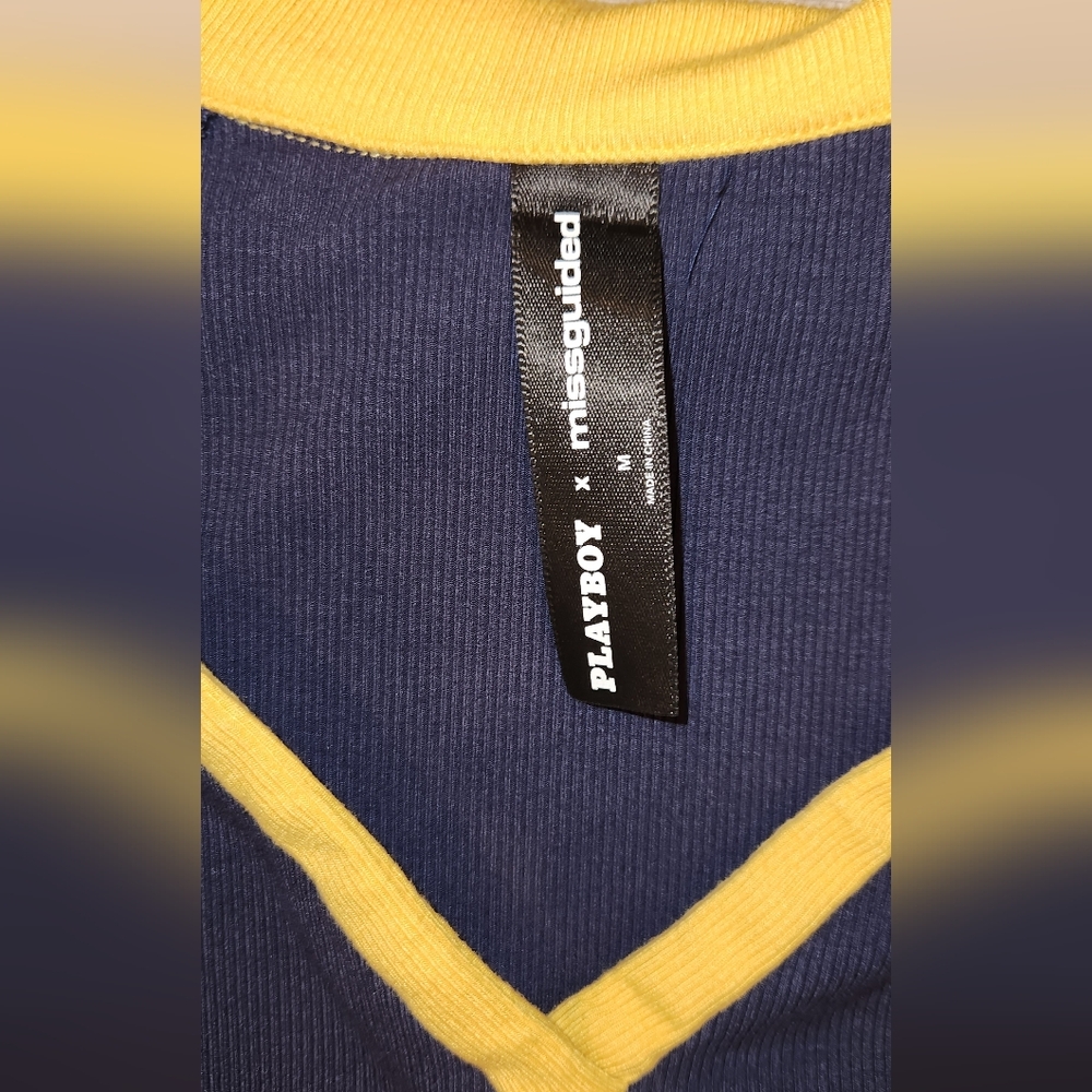 PLAYBOY Womens Polo in Navy and Yellow - Picture 2 of 4